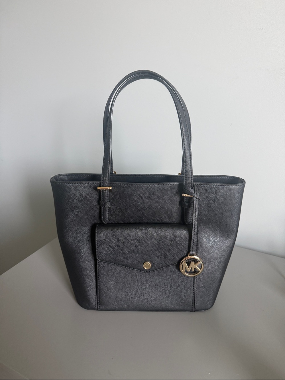 Michael Kors Charcoal Gray Saffiano Tote with Gold MK Charm